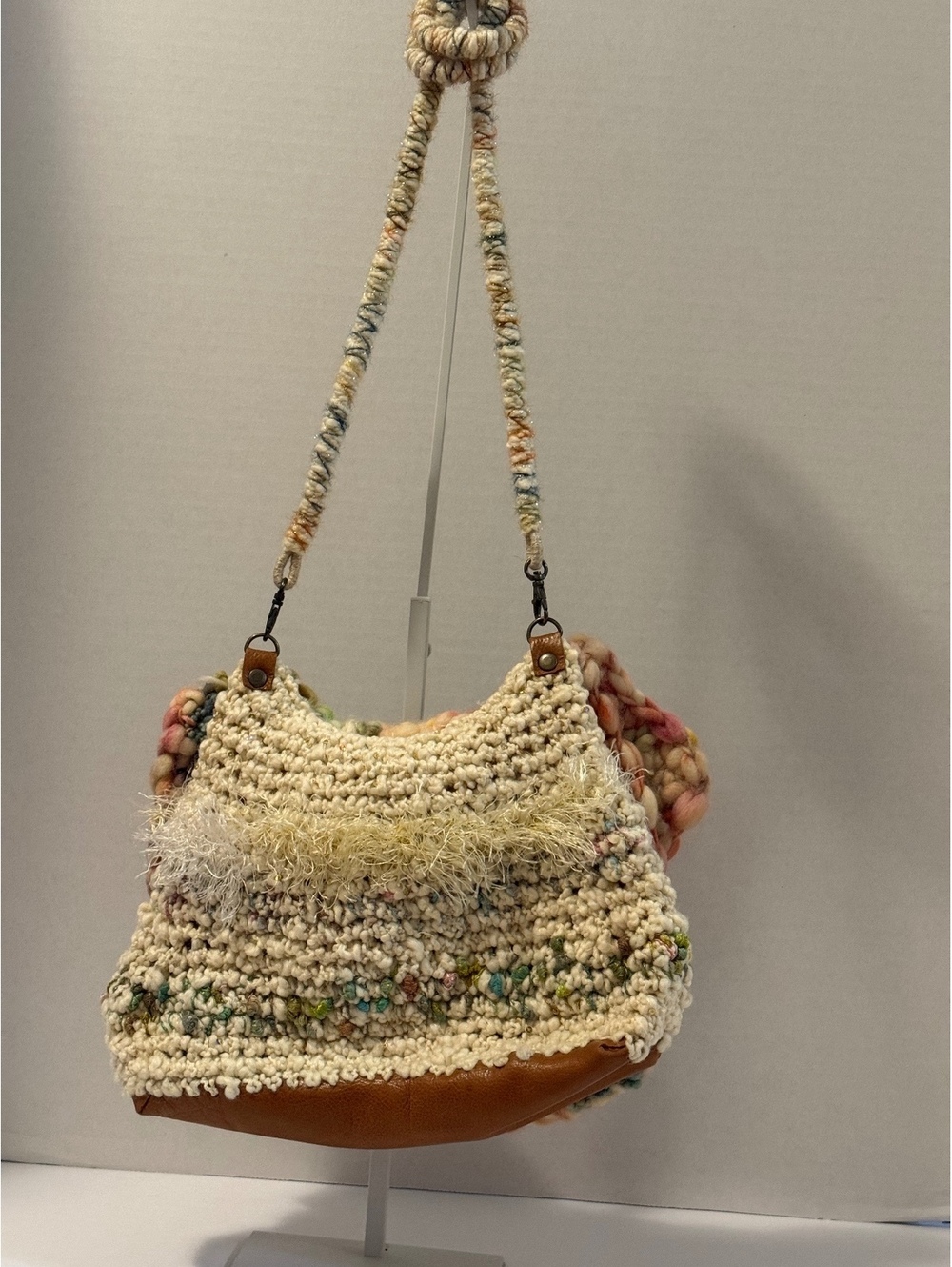 Multicolor unique handmade knit shoulder bag